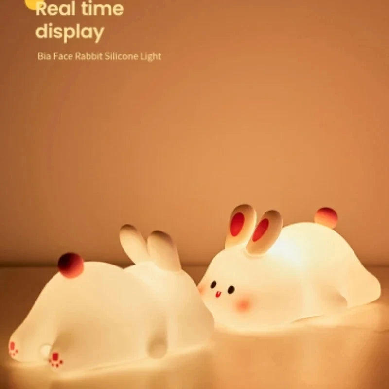 1pc Cute Rabbit-shaped USB Rechargeable Silicone Night Light for Bedroom - Eye Protection Sleep Bedside Lamp Desk Lighting