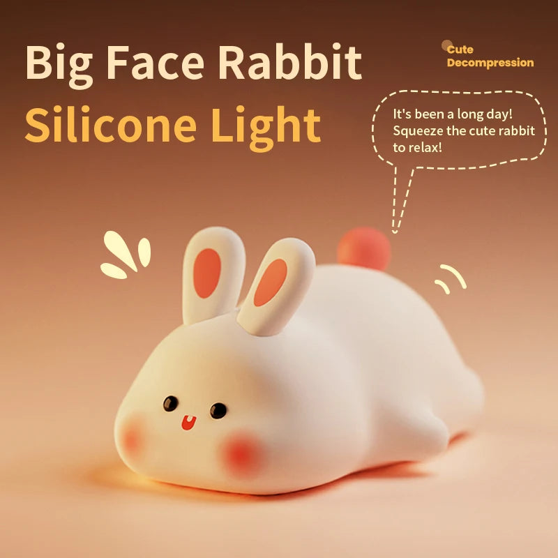 1pc Cute Rabbit-shaped USB Rechargeable Silicone Night Light for Bedroom - Eye Protection Sleep Bedside Lamp Desk Lighting